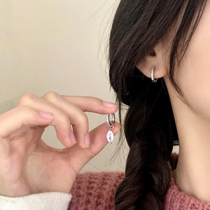Elegant silver zircon hoop earrings featuring a marquise-cut crystal drop pendant charm