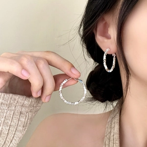 Textured Hoop Earrings Geometric Irregular Copper Gold Silver Plated Minimalist Fashion Jewelry For Women