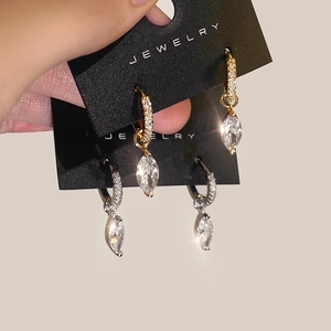 Marquise Cut Cubic Zirconia Drop Hoop Earrings Copper Pave CZ Elegant Korean Style Fashion Jewelry For Women