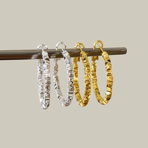 Textured irregular geometric hoop earrings in gold and silver finish for women