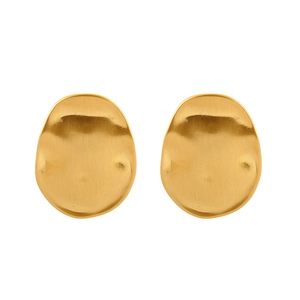 Golden irregular oval brushed metal earrings with a minimalist artistic design