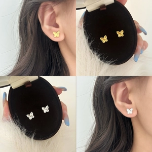Butterfly Stud Earrings Copper Rhinestone 18K Gold Plated Dainty Minimalist Fashion Jewelry For Women