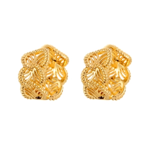 Elegant gold hollow textured hoop earrings with intricate braided relief design for women