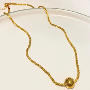 Minimalist Gold Plated Copper Snake Bone Chain Necklace With Round Smooth Bead Pendant Retro Clavicle Jewelry For Women