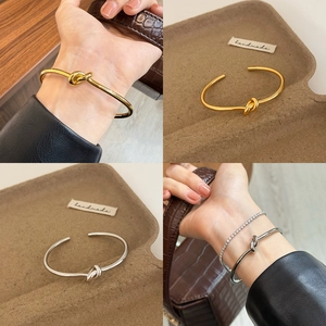 Minimalist Knot Cuff Bracelet Copper 18K Gold Plated Elegant Bangle Jewelry For Women Fashion Adjustable Opening