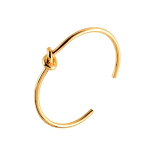 Minimalist knot cuff bracelet in polished gold finish with an open-ended sleek design