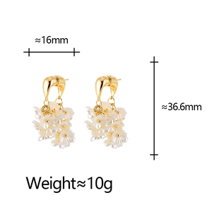 Détail des boucles d'oreilles muguet avec dimensions de 16mm par 36,6mm