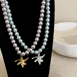 Collier Künstliche Perles Élégant Avec Pendentif Fleur En Cuivre Chaîne Clavicule Plaqué Or Bijoux Esthétiques Pour Femmes