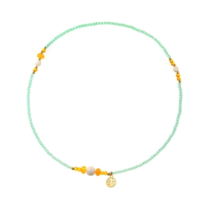 Handmade green crystal beaded bracelet with gold hollow Fu character charm pendant
