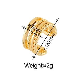 Detailed view of multilayer gold ear cuff showing 13.7mm diameter and 7mm width dimensions