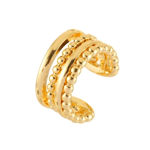 Minimalist layered gold ear cuff with polished bands and beaded chain design