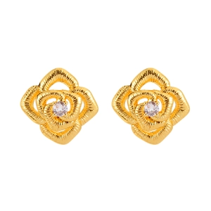 Exquisite gold-plated hollow flower stud earrings with sparkling cubic zirconia centers