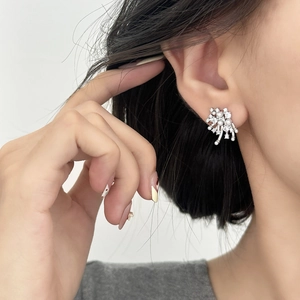 Elegant irregular fireworks stud earrings with pearls and crystals for women