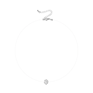 Minimalist invisible necklace with a sparkling round zircon pendant on a clear fishing line
