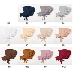 Grid layout showing 11 colors of elastic milk silk underscarf caps with front ties