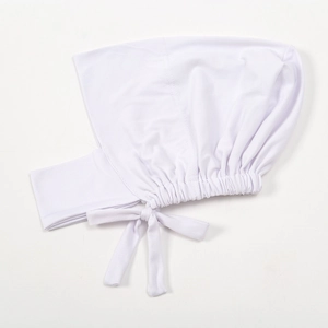 Elastic white milk silk inner hijab cap with tie-back adjustment for Muslim women