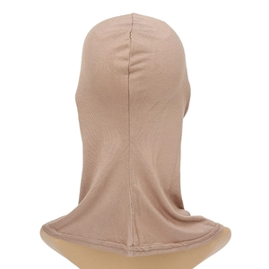 Women Modal Hijab Cap Stretchy Underscarf Back View Khaki Solid Color Comfortable Head Cover Main