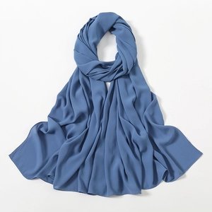Elegant dusty blue chiffon headscarf with high-quality stitching and a smooth texture