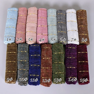 Detailed palette of 15 sequin lace headscarves with metallic threads in various colors