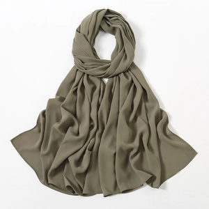 Lightweight olive green chiffon hijab scarf with a refined matte texture and drape