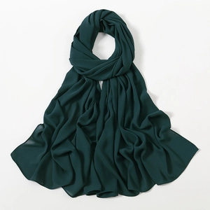 Dark green premium chiffon hijab scarf with fine rolled edges for women's headwear