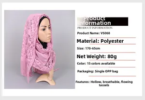 Detail of pink lace scarf showing intricate hollow patterns and elegant fringe tassels