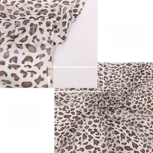 Detailed macro view of lightweight chiffon leopard print fabric with breathable texture
