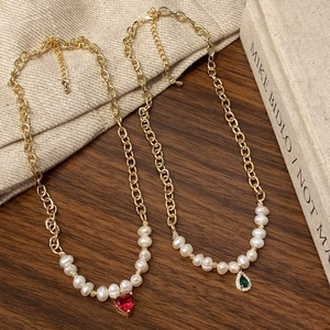 Élégant Collier De Perles D'eau Douce Avec Pendentif En Cœur Ou Goutte D'eau En Cuivre Doré Ras Du Cou Pour Femme Style Vintage