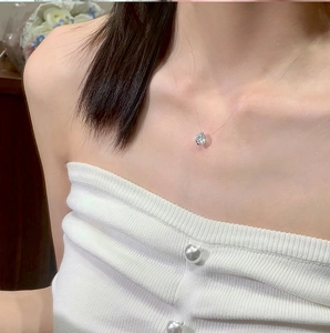 Minimalist sparkling zircon floating necklace with transparent invisible fishing line chain
