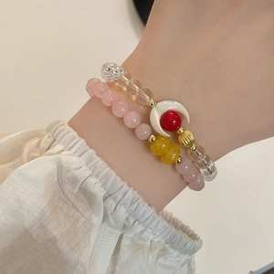 Double-layer crystal bead bracelet set with moon charm and colorful stones for women
