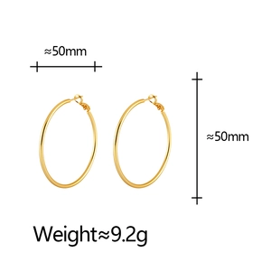 50mm large gold hoop earrings with size and weight detail on white background