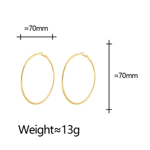 70mm large matte gold hoop earrings with weight and diameter measurement specs
