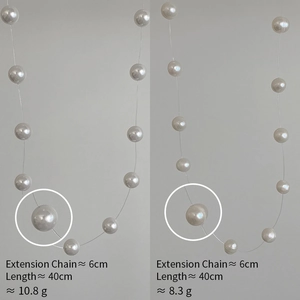 Detailed comparison of pearl necklace sizes with 40cm length and 6cm extension chain