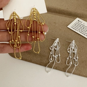 Long Tassel Dangle Earrings For Women Copper Ball Chain Elegant Minimalist Fashion Commuter High End Jewelry