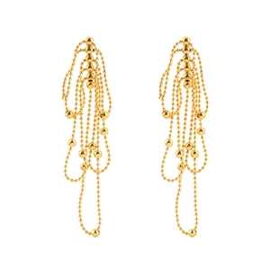 Elegant gold long tassel drop earrings with tiered ball chains for a luxury look