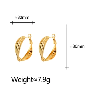Detailed view of 30mm golden Mobius loop earrings showing 7.9g weight and layered design