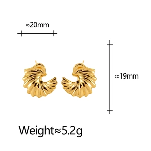 Golden fan-shaped wing stud earrings with textured metallic finish, 20mm width