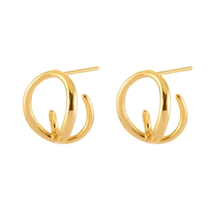 Minimalist geometric gold earrings with interlocking rings design and polished finish
