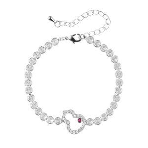 Silver-tone gourd bracelet with white cubic zirconia and a central red gemstone