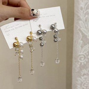 Long Tassel Artificial Pearl Drop Earrings With Glass Beads And 925 Sterling Silver Earring Post Vintage Elegant Jewelry Women