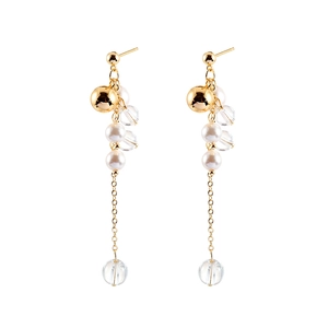 French vintage style gold fringe earrings with elegant white pearls and crystals