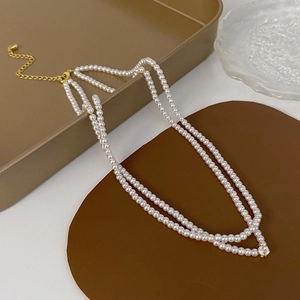 Double Layer Artificial Pearl Necklace With Copper Zircon Pendant Elegant Choker For Women Fashion Jewelry Accessories Gift