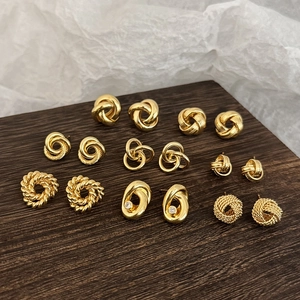 Twist Knot Stud Earrings Gold Plated Copper Interwoven Rhinestone Geometric Minimalist Jewelry For Women Fashion Accessories