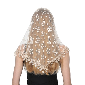 Detailed embroidery and delicate lace fringe on this breathable triangle lace headscarf