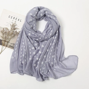 Women Cotton Linen Scarf Lightweight Shawl Polka Dot Geometric Print Artistic Sun Protection Wrap For Beach Travel Accessory