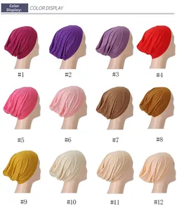 Detailed grid view showcasing twelve solid colors of elastic modal pullover headscarf caps