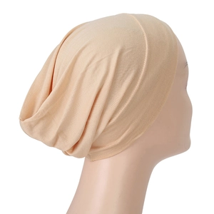 Nude modal hijab undercap with wide elastic front band and pleated back for women