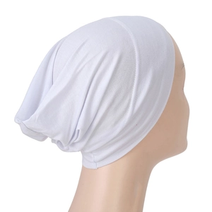 Detailed view of white modal hijab undercap showing pleated back and breathable fabric