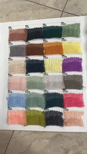 Detailed color chart of cotton linen scarves showing colors 97 to 120 with crinkle texture