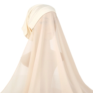 Elegant cream white pearl chiffon hijab with integrated elastic inner cap for women